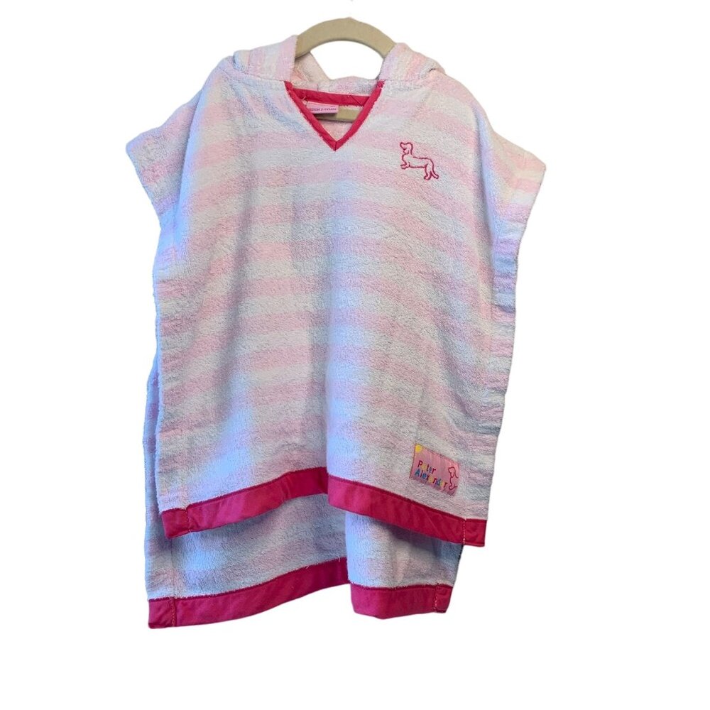 PETER ALEXANDER Hooded Towel Poncho Girls M 2-4 Pink & White Stripes Cover Up
